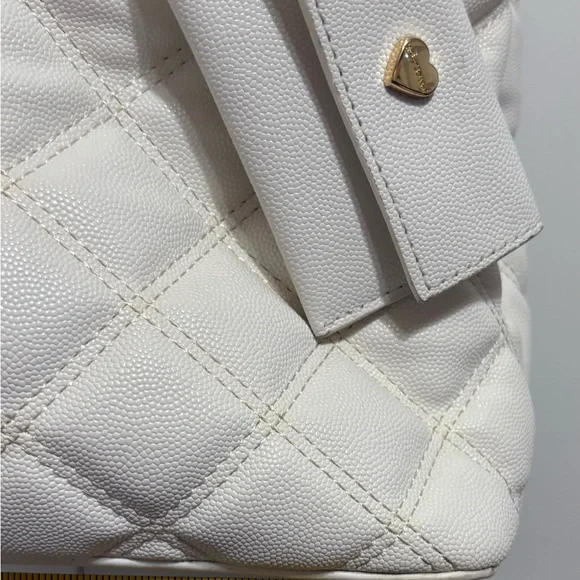 Betsey Johnson Quilted White Faux Leather Shoulder Satchel Tote - Picture 7 of 9